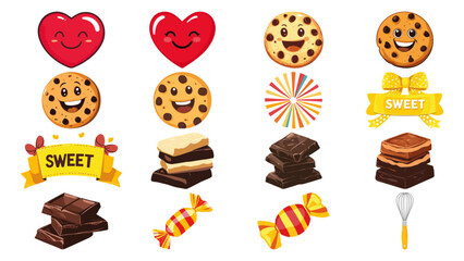 Set of National Chocolate Chip Cookie Day Flat Vector Illustration on Transparent Background