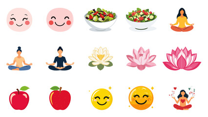 Fototapeta premium Set of National Wellness Month Flat Vector Illustration on Transparent Background 