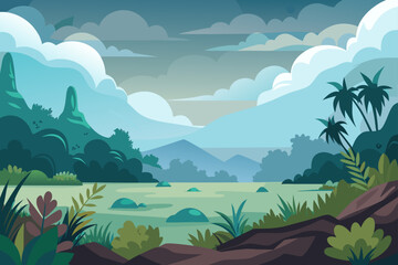 Plateau Scene In Cloudy Weather With Layered Foliage