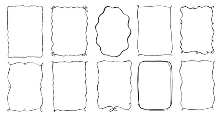 Whimsical Doodle Frames and Borders. Vector Wavy Decorative Frames Set with Hand-Drawn Lines and Coquette Charm