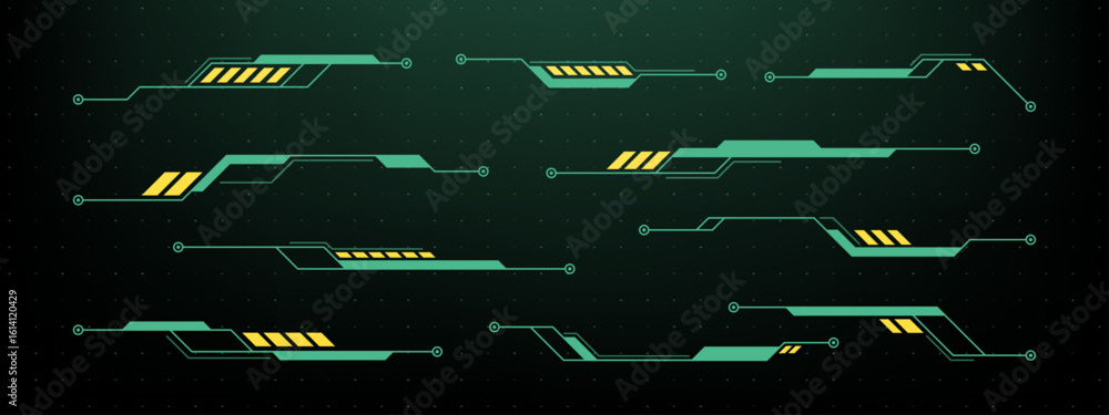 Poster set of modern hud vector graphic elements and callouts. abstract user interface components for game 