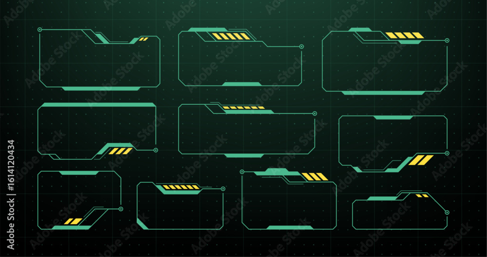 Aufkleber set of hud interface game ui elements and sci fi target control panels. futuristic retro frame desig