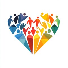 abstract charity donation heart logo icon symbol, concept of social community group, talking meeting  networking connection between people women children teenager. geometric texture pattern