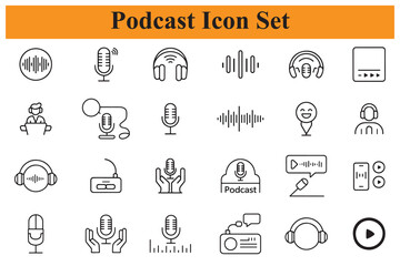 Podcast audio equipment and symbols collection microphone headphones