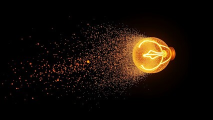 Glowing particles forming a light bulb shape against a dark background, symbolizing creativity and innovation.