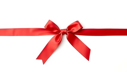 Elegant red satin ribbon with a bow, isolated on a clean white background for a gift concept.