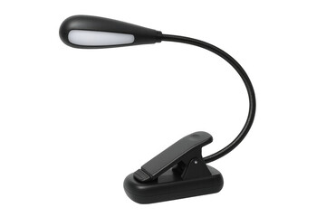 Clip-on led reading light with flexible neck providing focused illumination, isolated on transparent background