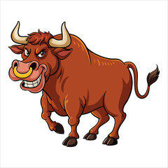 Angry bull mascot cartoon character vector illustration ideal for sports teams, aggressive animal themes and mascot branding.