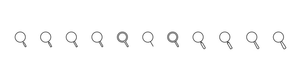 Search icon. Magnifier glass sign. Isolated search vector set. Zoom in out sign.