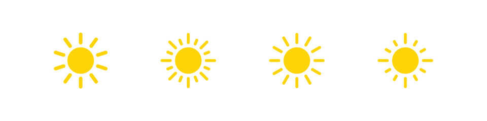 Sun icon set. Yellow sun vector set. Isolated sun sign set. Summer icon.