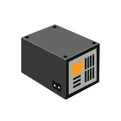 Isometric View of a Black Electronic Component or Power Supply Unit on white background