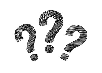 Question mark written pen. Questionmark who, why? Hand drawn icon. Black quiz isolated on white background. Quastion uncertainty. Hands drawing graphic element choice. Questions. Vector illustration