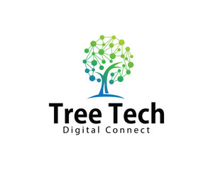 tree tech logo creative design concept digital connect innovation