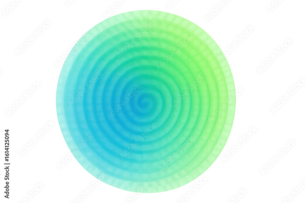 Poster swirling circular graphic blending green and blue tones, generating mesmerizing abstract pattern on 