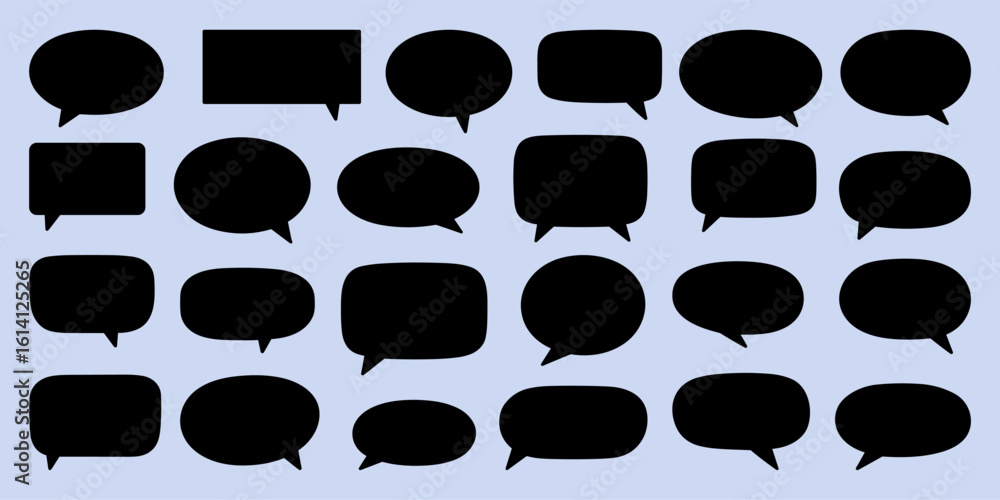 Poster various black speech bubbles on blue background. message box for communication concept. vector eleme