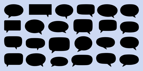 Various black speech bubbles on blue background. Message box for communication concept. Vector element for chat and text display.
