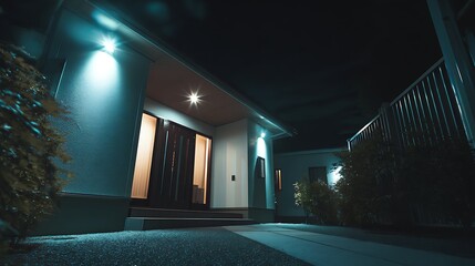 Traditional Japanese house entrance illuminated at night / 夜に照らされた伝統的な日本の家の玄関