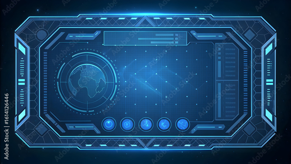 Aufkleber futuristic holographic interface displaying earth data and digital readouts technology technology, b