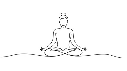 Minimalist person meditating in lotus pose line drawing