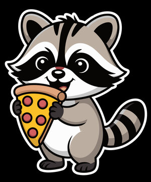 Naklejki Retro Funny Racoon eating Pizza food Graphic