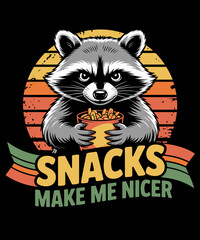 Retro Vintage Snacks Make Me Nicer Funny Raccoon Sarcastic Animal