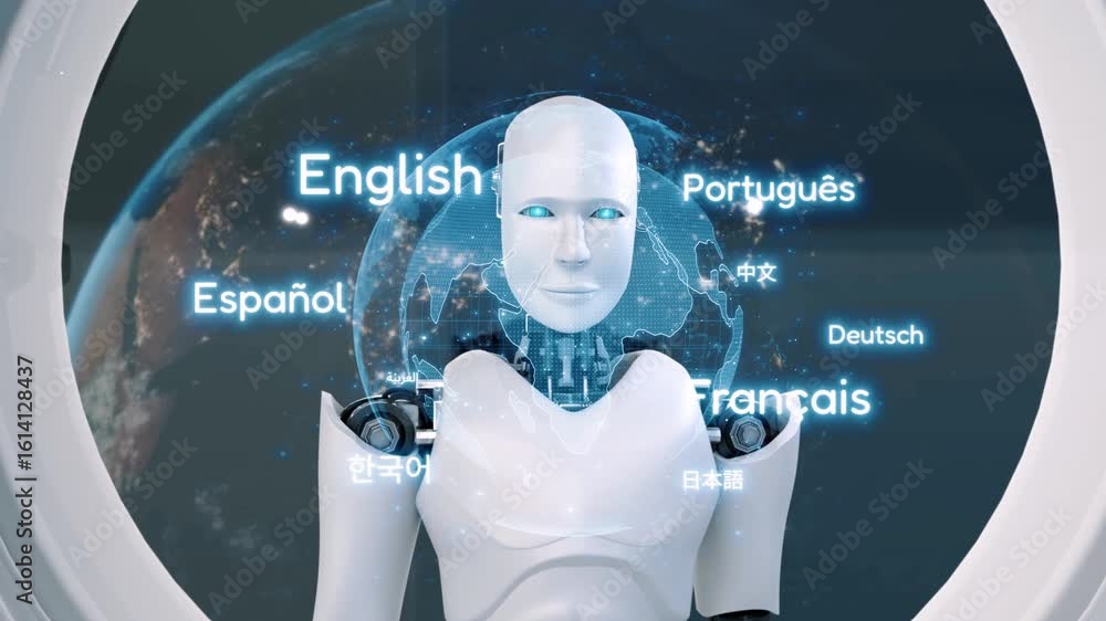 Poster ai artificial intelligence bridges global language communication with multilingual virtual assistant