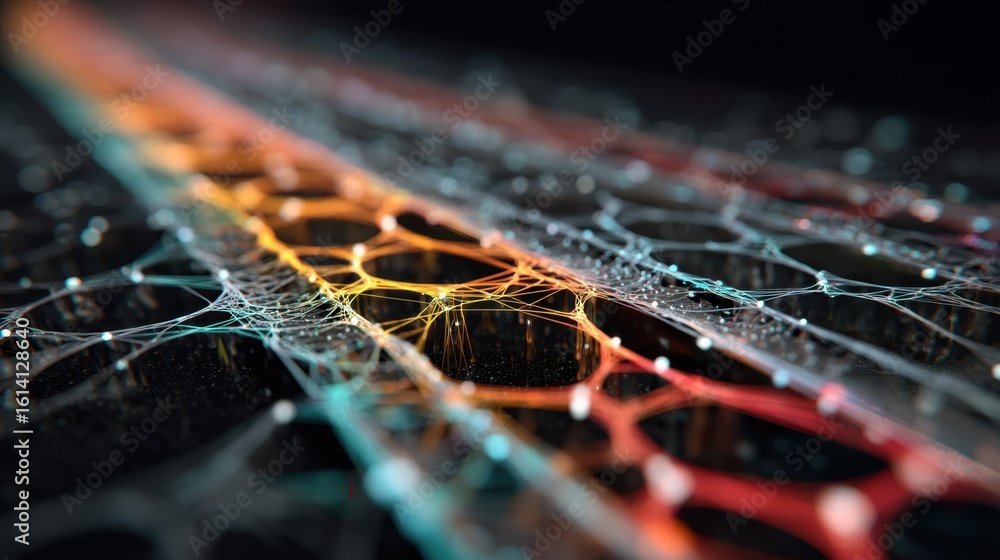 Poster macro perspective reveals the layered structure of a biodegradable chip, showing how laser's meticul