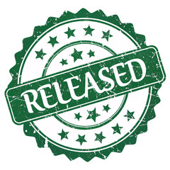 Green Grunge Released Stamp on Isolated White Background
