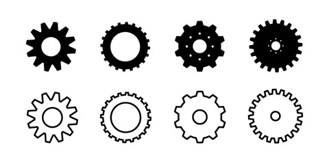Cartoon vector illustration of black gear silhouette in line art style isolated on white background.	