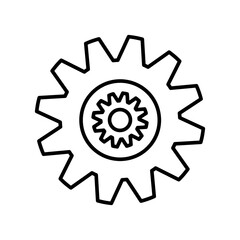 Cartoon vector illustration of black gear silhouette in line art style isolated on white background.	