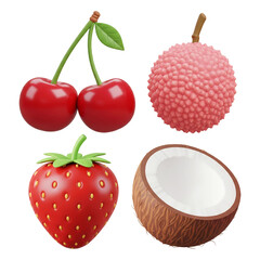 3D cartoon summer fruits collection isolated on transparent background, PNG file add