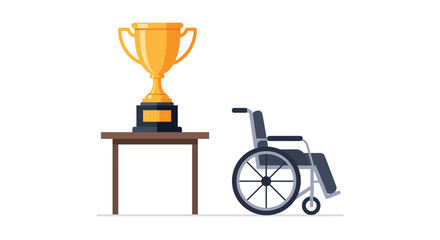 Wheelchair next to winning trophy on table highlighting achievement and inclusion