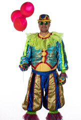 studio male portrait of a clown on a white background