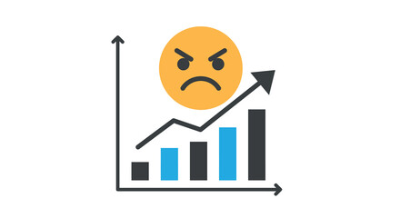 Flat style angry emoji with rising graph symbolizing frustration in business trends