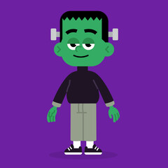 Fototapeta premium Cartoon Frankenstein Halloween Character with Green Skin on Purple Background