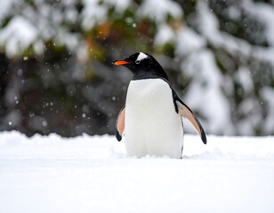 Obraz premium Gentoo penguin in snowy landscape