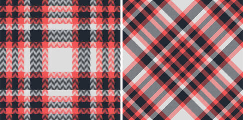 Two stylish plaid patterns in coral, gray, and navy.  Perfect for textile design, apparel, or website backgrounds.