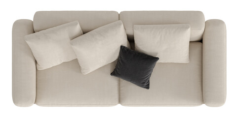top view of white fabric sofa	