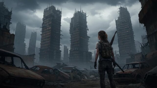 Desolate post apocalyptic cityscape