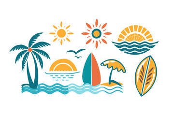 Summer Vacation: Tropical Beach Icon Set, Flat Design