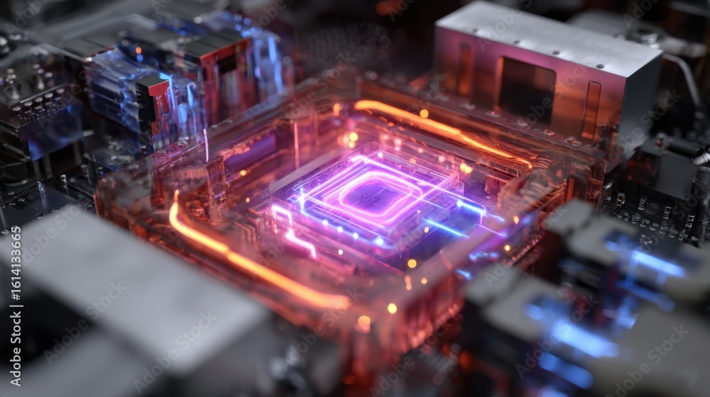 Poster featuring advanced cooling hardware with flash frozen coolant vessels and intricate thermal insulati