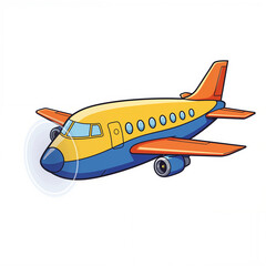 Fototapeta premium Colorful cartoon airplane with blue body and orange wings on a white background