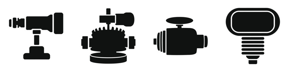 Industrial Valve (Actuator) Icons Set – Vector Silhouette Collection for Engineering, Mechanical, Plumbing, Pipeline, Water, Gas, Oil, Control Systems, Automation, Transparent Clip art