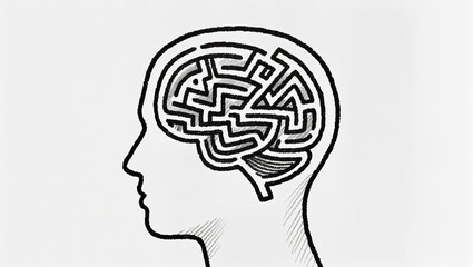 Intricate maze design within a silhouette of a human head