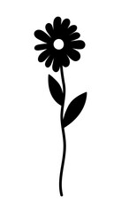 Flower icon. Black silhouette. Vertical front side view. Vector simple flat graphic illustration. Isolated object on white background. Isolate.