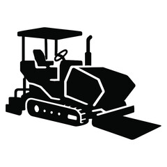 Asphalt Paver Icon Vector – Road Construction Machine Silhouette, Industrial Equipment, Heavy Machinery, Black and White, SVG, PNG, Editable Clip art for Engineering, Contractor, Building Projects