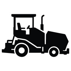 Asphalt Paver Vector Icon – Road Construction Machine Silhouette, Heavy Equipment, Industrial Vehicle, Black and White, SVG, PNG, Editable Clip art for Engineering, Contractor, Building Projects