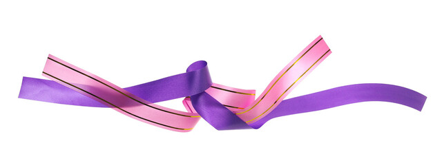 Violet and pink paper ribbon flying isolated on white background and texture, clipping