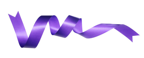 Violet paper ribbon flying isolated on white, background and texture, clipping path