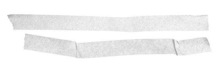 Set paper adhesive tape, pieces flying isolated on white, clipping path